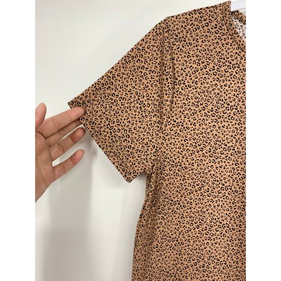 Gaze Women Brown Black Animal Print Short Sleeve Ruffle Shirt Top NEW Size Small - Picture 4 of 10